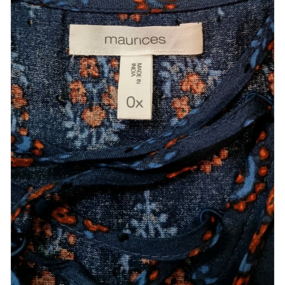 Maurices NWOT 0X 14W Boho Lace-Up Peplum Tank Top Folk Border Print Blue - Picture 8 of 11